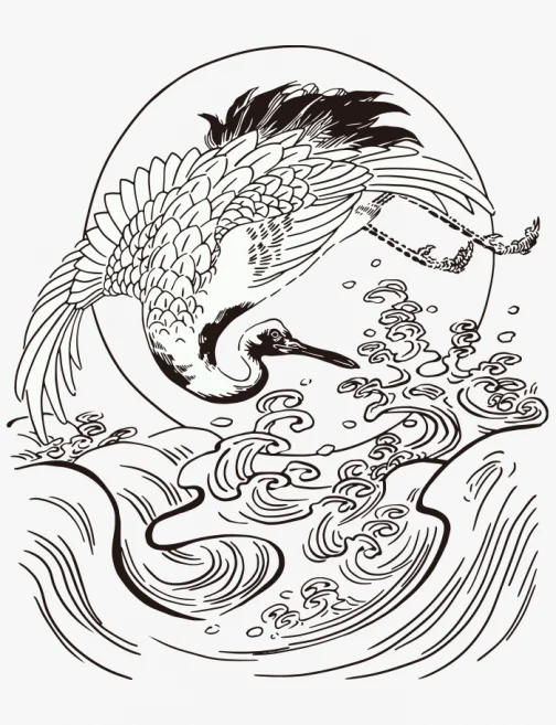 Japanischer Kranich - Ukiyo-e Zeichnung