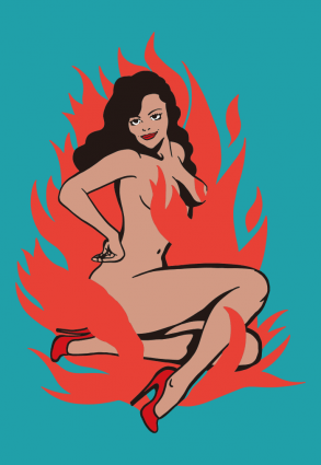 Mulher em chamas - Desenho de pinups retro