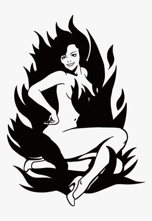 Frau in Flammen - Retro Pinups Zeichnung