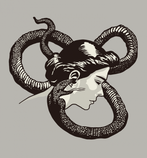 Fluisterend van een slang - bedrieglijke vrouw tekening