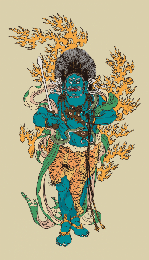 Fudo Myoo japońskie ukiyo-e - najwyższa istota w buddyzmie - Rysunek