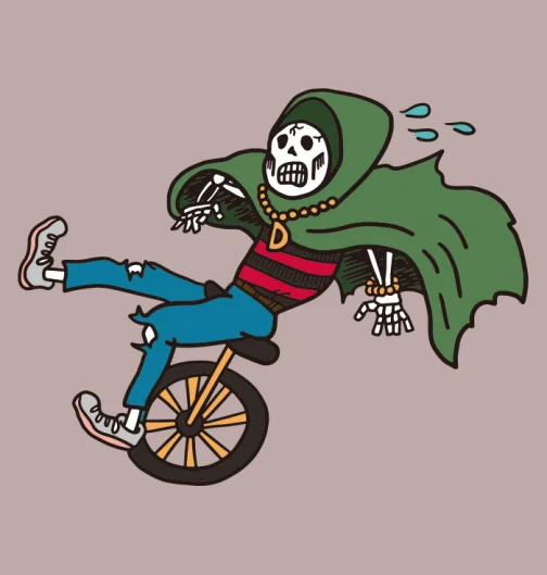 Kosiarz jadący na unicyklu - Rysunek