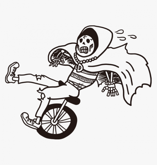 Жнец верхом на одноколесном велосипеде - Рисунок
