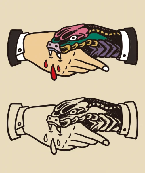 Shaking hands with a snake - Drawing