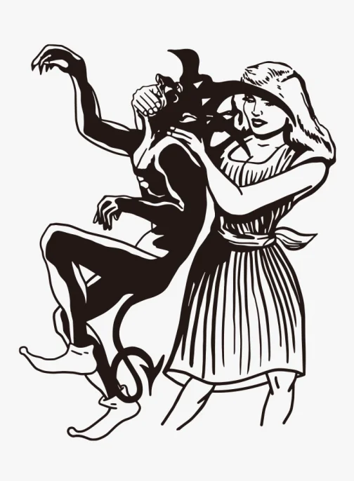 Frau, die Dämonen fängt - Zeichnung