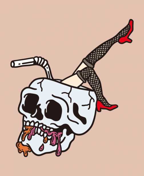 A cup of skulls and a woman's legs - Drawing