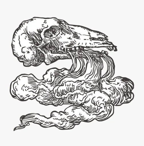 Desenho ritualístico de culto retro - O fumo deriva de esqueletos de animais