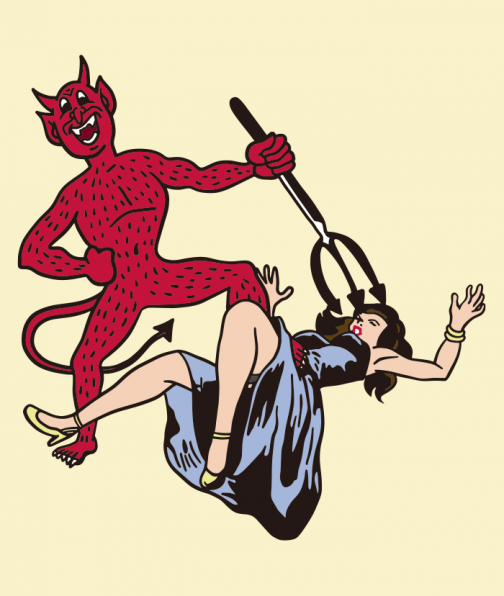 Una mujer atrapada por el diablo - dibujo