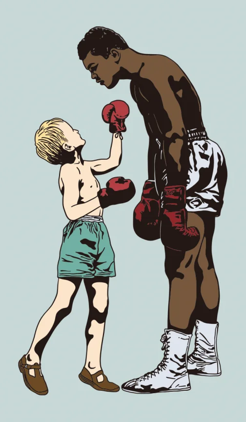 Famous boxers and kid - Drawing