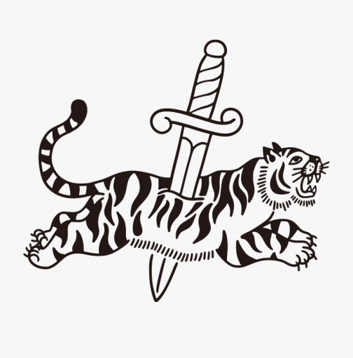 A tiger stabbed by a sword - Drawing