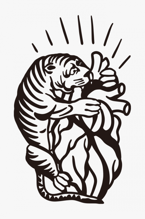 Tiger biting at the heart - Drawing