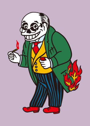 Totenkopf Gentleman in Flammen - Illustration