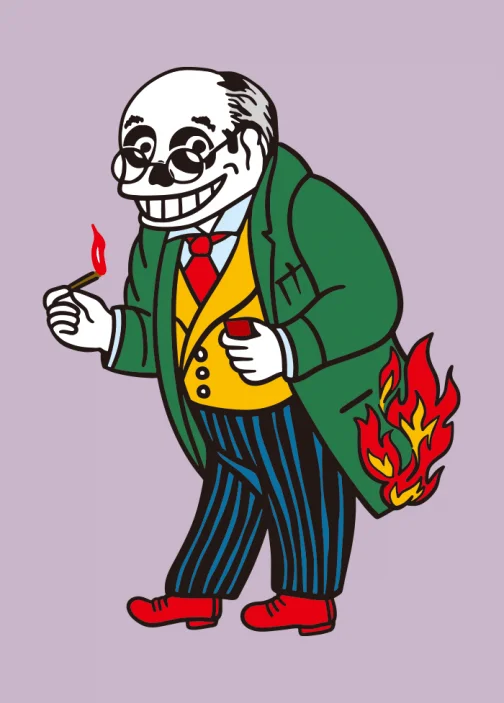 Totenkopf Gentleman in Flammen - Illustration