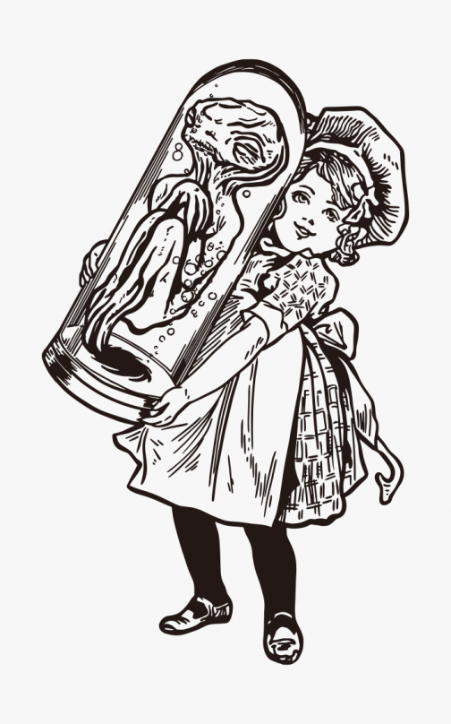 Alien in formaldehyde and a baker's girl - illustration