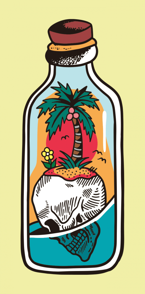 Totenkopfinsel in einer Flasche - Illustration