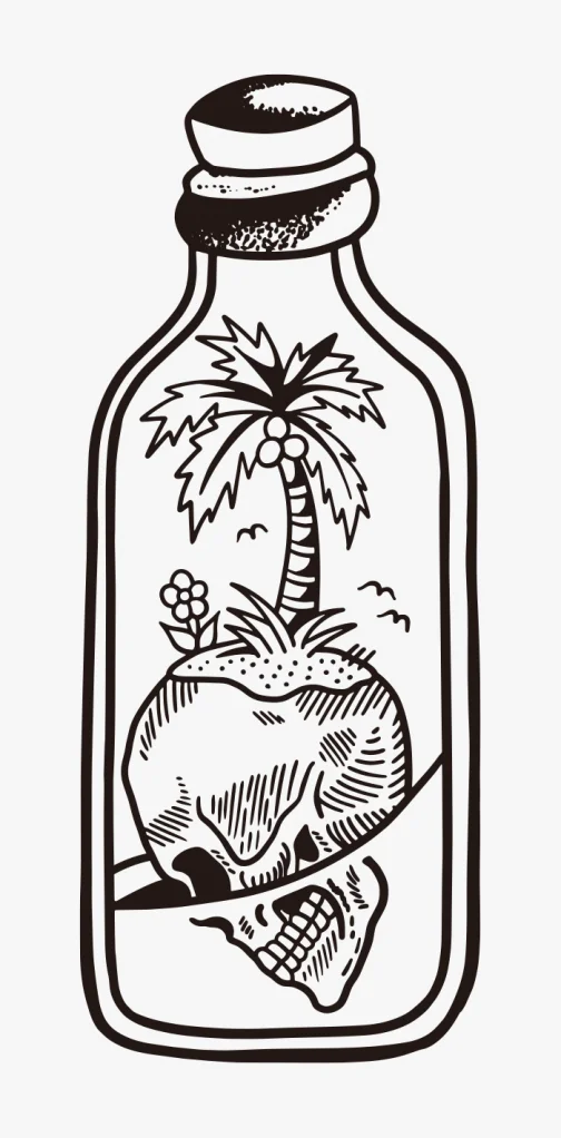 Skull Island in a Bottle - illustrazione