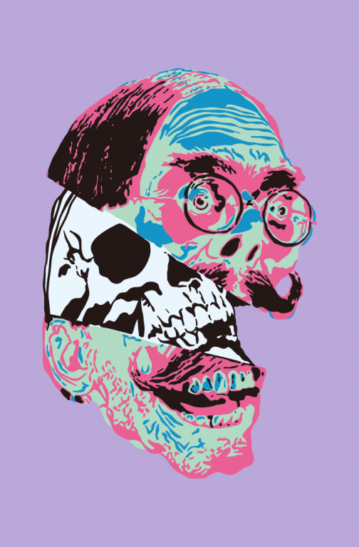 A crazy man and his skull - Drawing