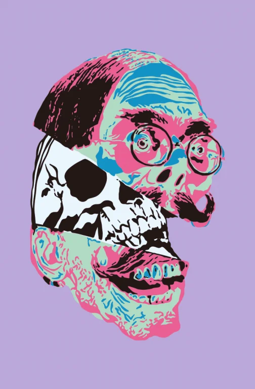 Um homem louco e o seu crânio - Desenho