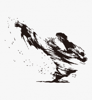 Der Spinning Kick des Karateka - Zeichnung