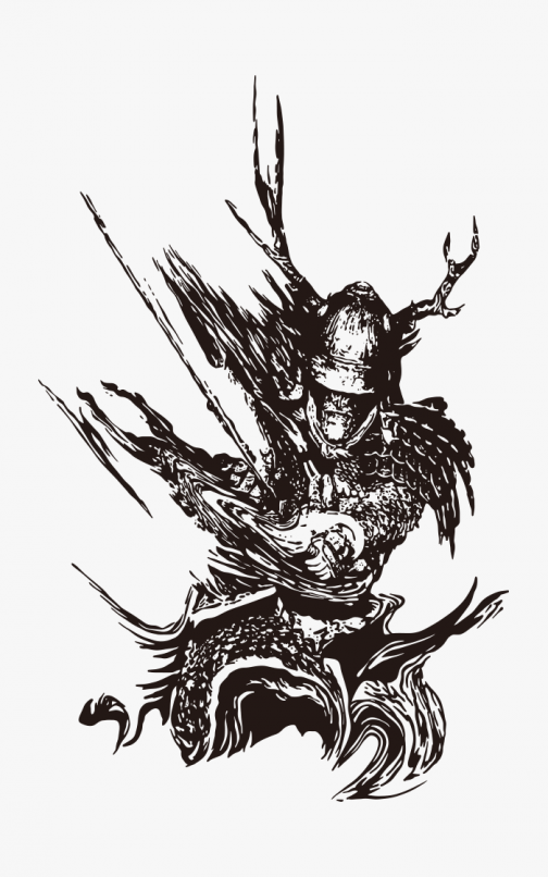 Samurai, die Schwerter schwingen - Zeichnung