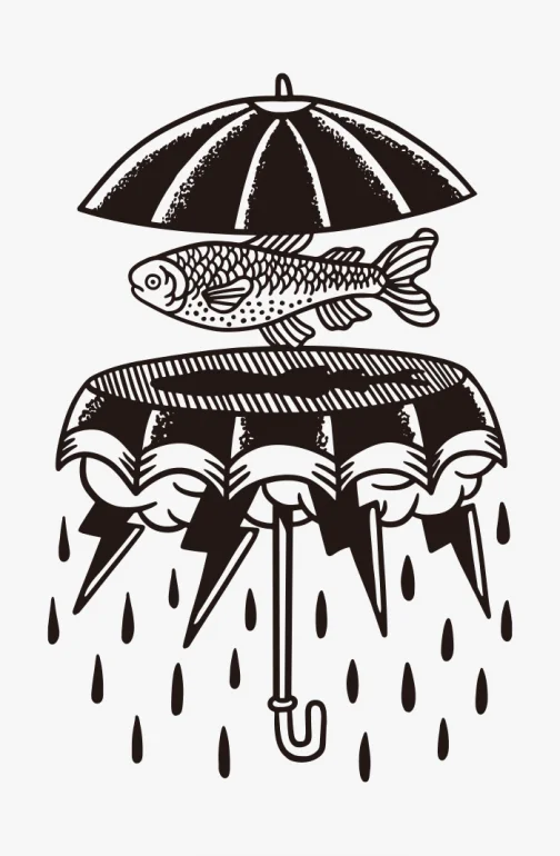 Fish and umbrellas - Clip art