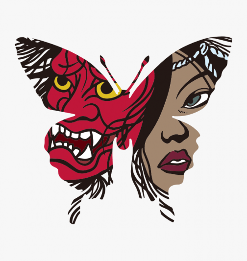Prajna i dziewczyna w kształcie motyla - Ilustracja