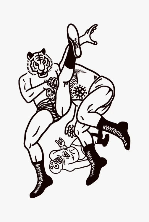 O herói (tigre) derrota o mau da fita (Covid-19)