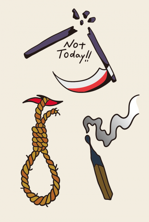 Set of tattoo sketch - rope, matches, sickle - illustration
