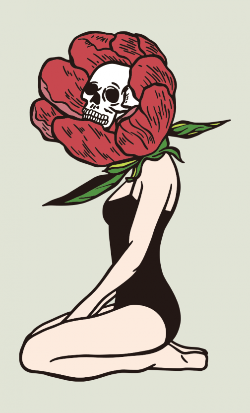 Skelettblumenfrau - Zeichnung