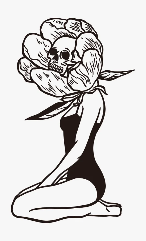 Femme fleurie squelette - Dessin