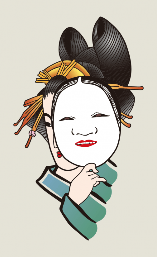 Woman with a Noh mask - illustration
