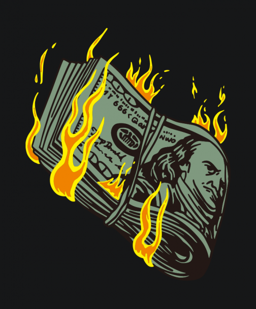 Illustration de dollars en feu