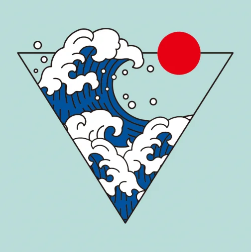 Logo mit Wellen- und Sonnenillustration