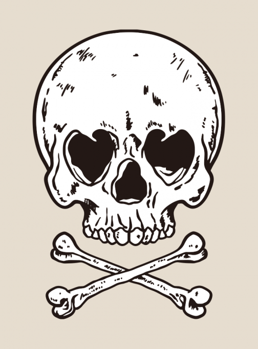 Skull and crossbones with heart eyes - vector illustration