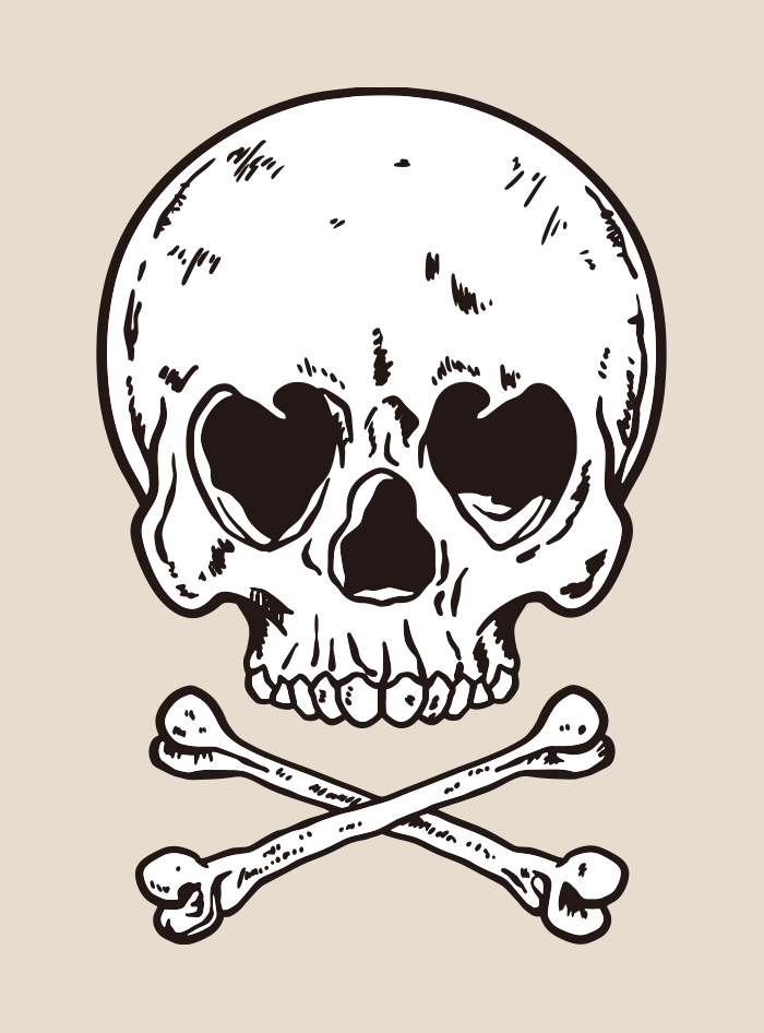 Skull and crossbones with heart eyes - vector illustration, ai illustrator  file, US$5.00 each