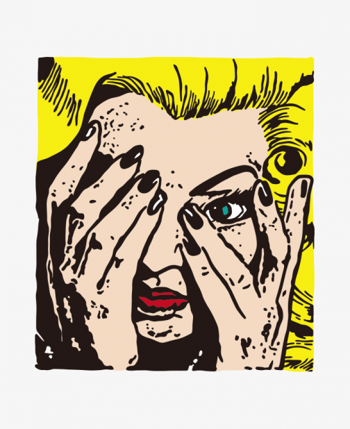 Woman peeking through the crack of a finger - illustration