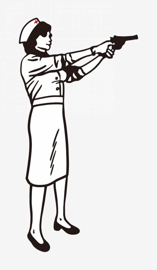 Nurse holds up a gun - drawing
