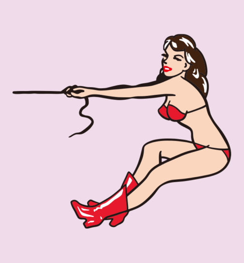 Женщина тянет за веревку – рисунок в стиле пин-ап