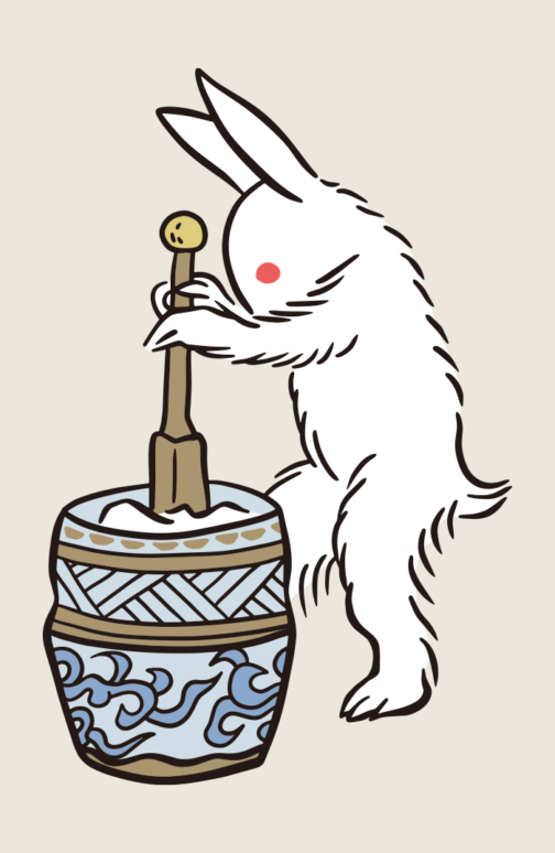 Rabbit making rice cakes / Illustration of Ukiyoe