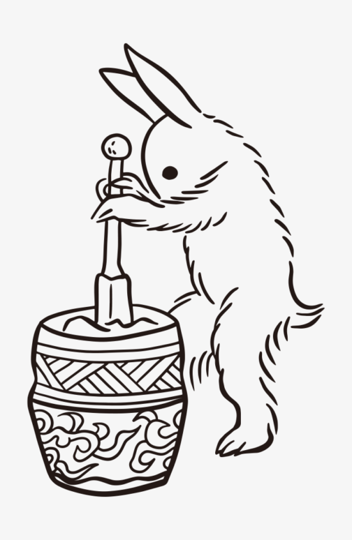 Rabbit making rice cakes / Illustration of Ukiyoe
