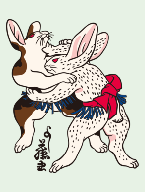 Ukiyoe of Rabbit "Rabbit Sumo" / Utagawa Yoshifuji 02