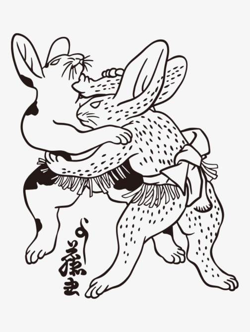 Ukiyoe of Rabbit "Rabbit Sumo" / Utagawa Yoshifuji 02