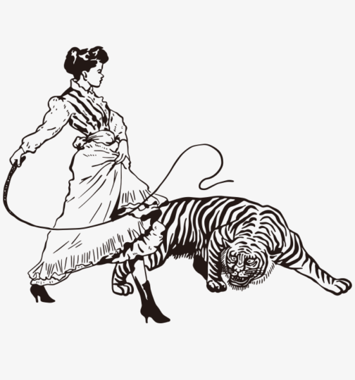 Woman with whip and tiger