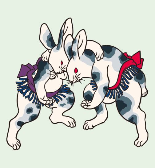 Ukiyoe of Rabbit "Rabbit Sumo" / Utagawa Yoshifuji 03