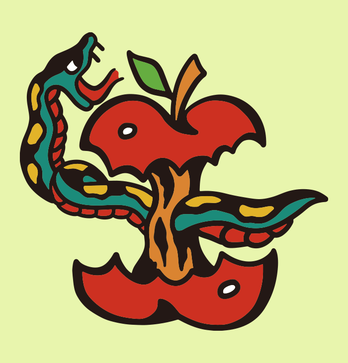 Cobra comendo ilustração de carregador de vetor de cor plana de maçã