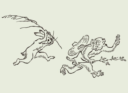 Ukiyoe of rabbit and monkey / illustration