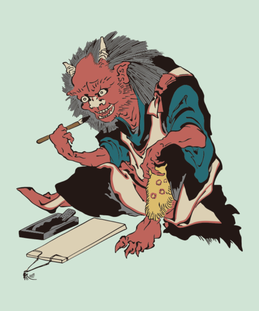 Demon About to Inscribe his Sins on a Writing Pad / Texture vectors & illustrations