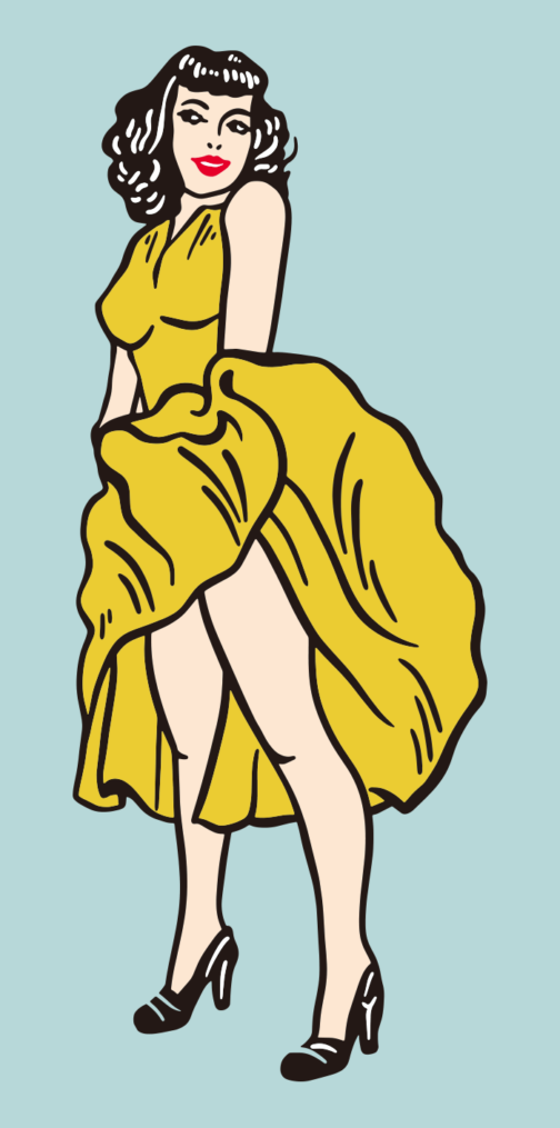 80's woman/yellow dress/illustration material
