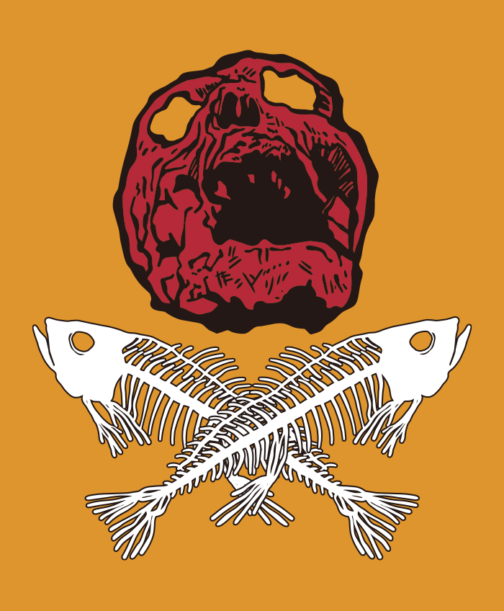 Two fish bones crossed with a skull / illustration, vector