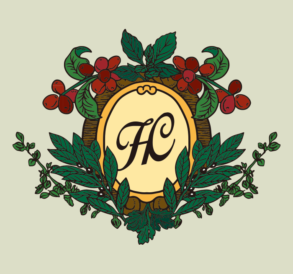 Emblema de café e ervas